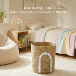 Säilytyskori 24,7 L meriruokoa ja puuvillapunosta Ø30x35 cm sateenkaariyksityiskohdalla natur