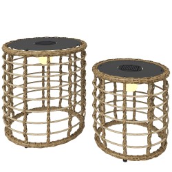 Aurinkokäyttöinen rottinkijalkalamppu ulkokäyttöön 2 kpl setti IP44 LED boho hiekka musta