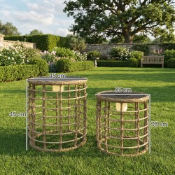 Aurinkokäyttöinen rottinkijalkalamppu ulkokäyttöön 2 kpl setti IP44 LED boho hiekka/musta