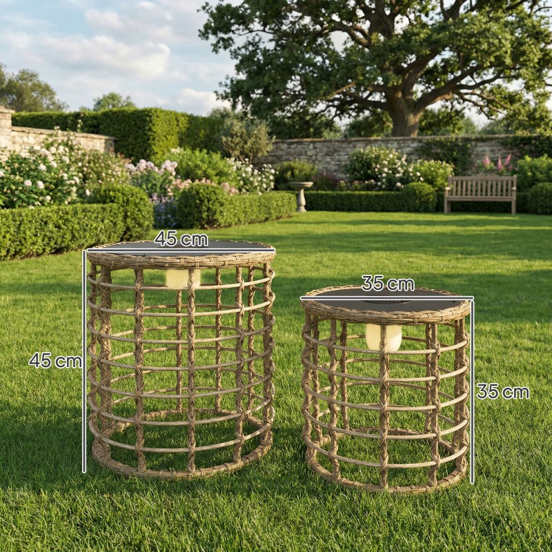 Aurinkokäyttöinen rottinkijalkalamppu ulkokäyttöön 2 kpl setti IP44 LED boho hiekka/musta