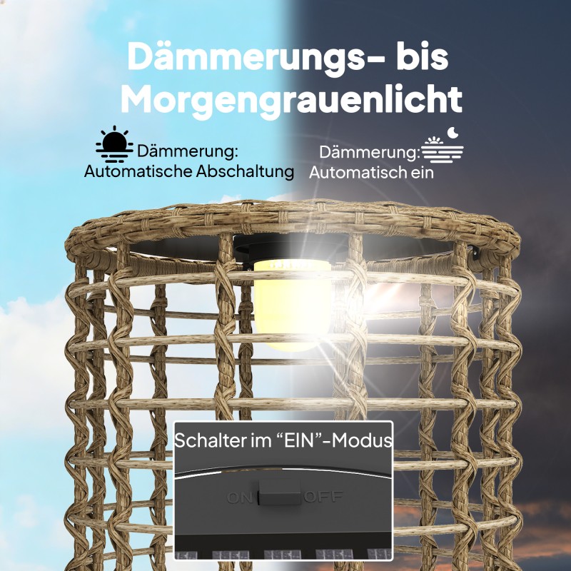 Aurinkokäyttöinen rottinkijalkalamppu ulkokäyttöön 2 kpl setti IP44 LED boho hiekka/musta