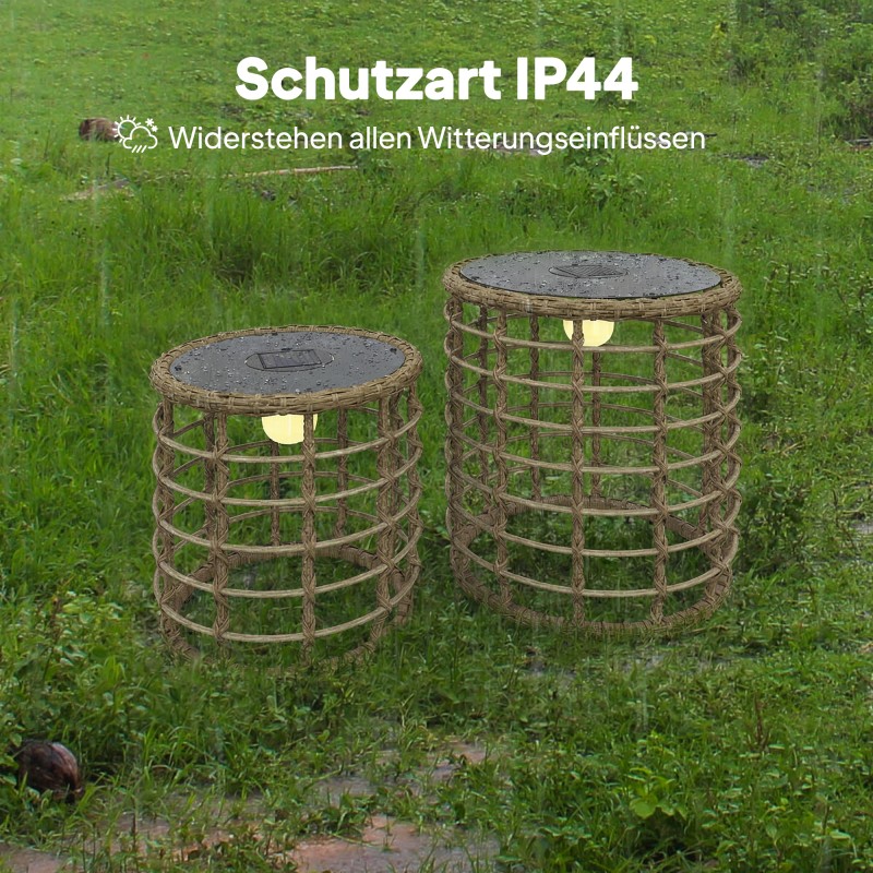 Aurinkokäyttöinen rottinkijalkalamppu ulkokäyttöön 2 kpl setti IP44 LED boho hiekka/musta