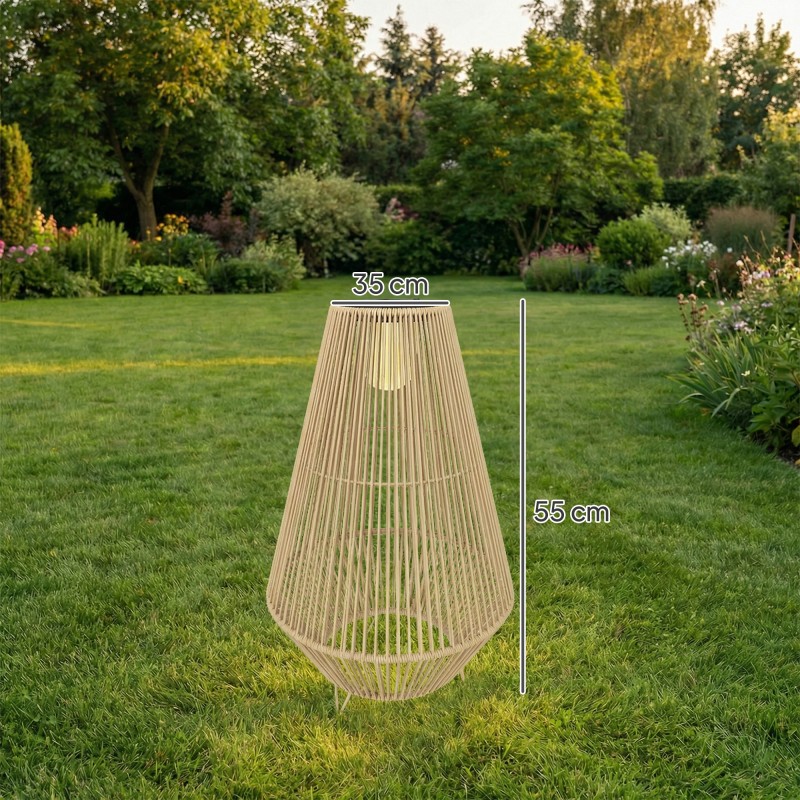 Aurinkokäyttöinen rottinkinen ulkovalaisin, LED solar-stehlampe, Boho-tyyli, IP44, 35 x 35 x 55 cm, lämmin valo