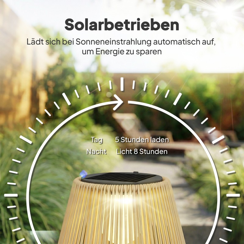 Aurinkokäyttöinen rottinkinen ulkovalaisin, LED solar-stehlampe, Boho-tyyli, IP44, 35 x 35 x 55 cm, lämmin valo