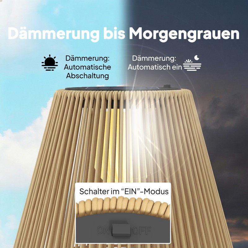 Aurinkokäyttöinen rottinkinen ulkovalaisin, LED solar-stehlampe, Boho-tyyli, IP44, 35 x 35 x 55 cm, lämmin valo