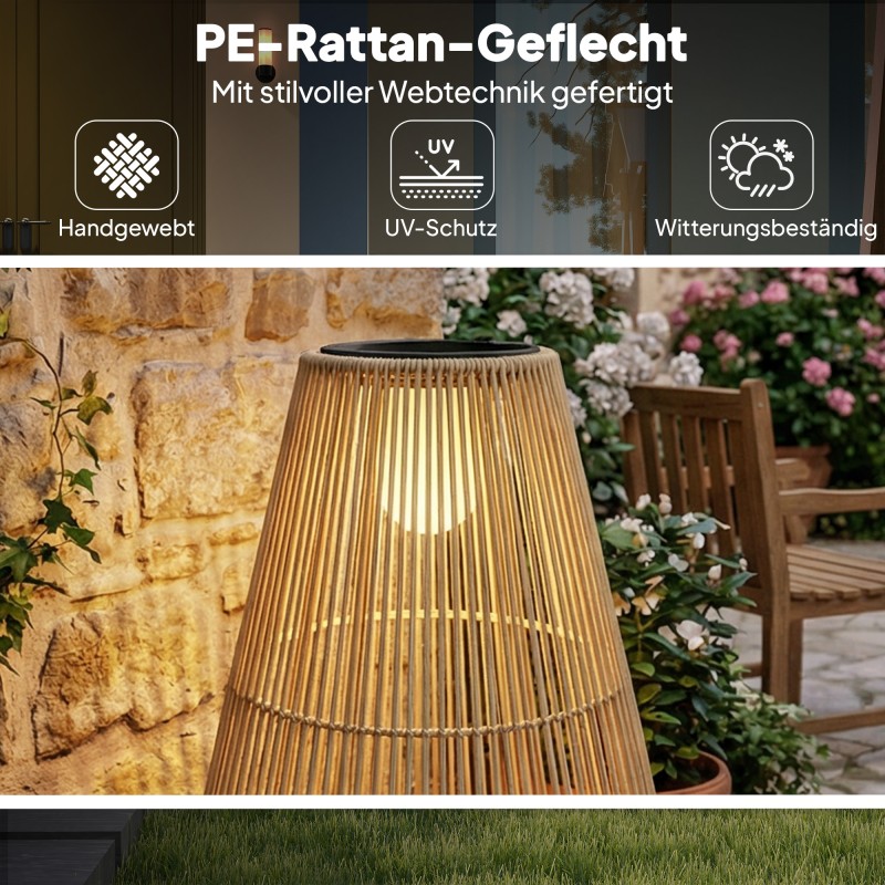 Aurinkokäyttöinen rottinkinen ulkovalaisin, LED solar-stehlampe, Boho-tyyli, IP44, 35 x 35 x 55 cm, lämmin valo