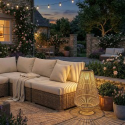 Aurinkokäyttöinen rottinkinen ulkovalaisin, LED solar-stehlampe, Boho-tyyli, IP44, 35 x 35 x 55 cm, lämmin valo