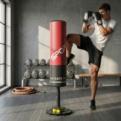 Vapaasti seisova nyrkkeilysäkki aikuisille 135 cm, imukupeilla ja iskunvaimennuksella, punainen/musta