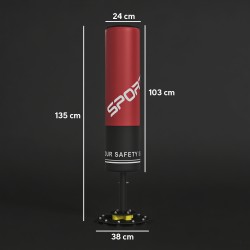 Vapaasti seisova nyrkkeilysäkki aikuisille 135 cm, imukupeilla ja iskunvaimennuksella, punainen/musta