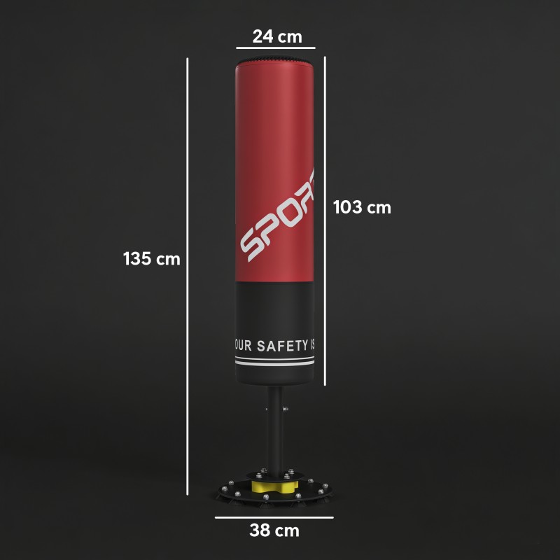 Vapaasti seisova nyrkkeilysäkki aikuisille 135 cm, imukupeilla ja iskunvaimennuksella, punainen/musta