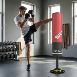 Vapaasti seisova nyrkkeilysäkki aikuisille 135 cm, imukupeilla ja iskunvaimennuksella, punainen/musta