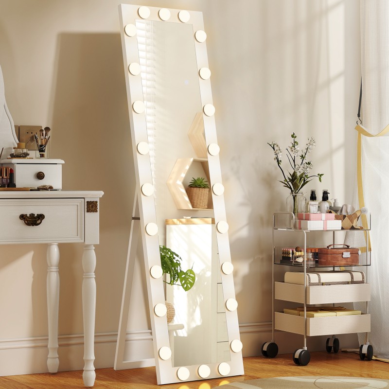 Kokovartalopeili valoineen 150 x 40 cm, 24 LED-lamppua, 3 värilämpötilaa, valkoinen, lattialle tai seinää vasten