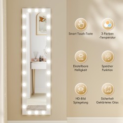 Kokovartalopeili valoineen 150 x 40 cm, 24 LED-lamppua, 3 värilämpötilaa, valkoinen, lattialle tai seinää vasten