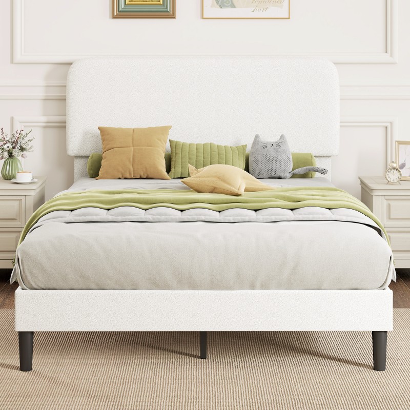 Yhden hengen metallisänky teddy-verhoillulla säädettävällä päädyllä 140 x 200 cm valkoinen/musta