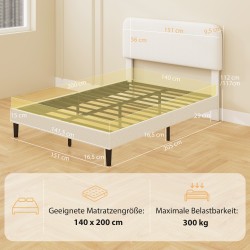 Yhden hengen metallisänky teddy-verhoillulla säädettävällä päädyllä 140 x 200 cm valkoinen/musta