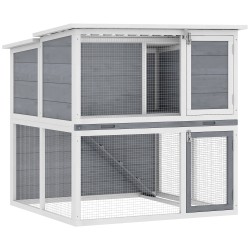 Kanin häkki ulkokäyttöön 2 kerrosta puu ramppi ja juoksuaitaus 98 x 95 x 102 5 cm harmaa