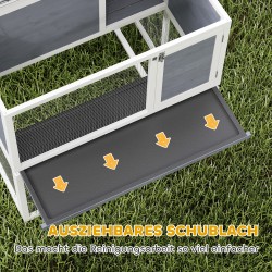 Kanin häkki ulkokäyttöön 2 kerrosta puu, ramppi ja juoksuaitaus 98 x 95 x 102,5 cm harmaa