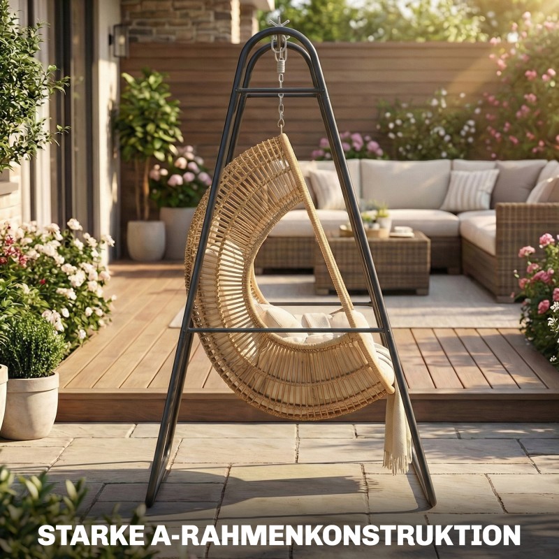 Riippuistuimen teline ulko- ja sisäkäyttöön, teräs, 150 kg, musta