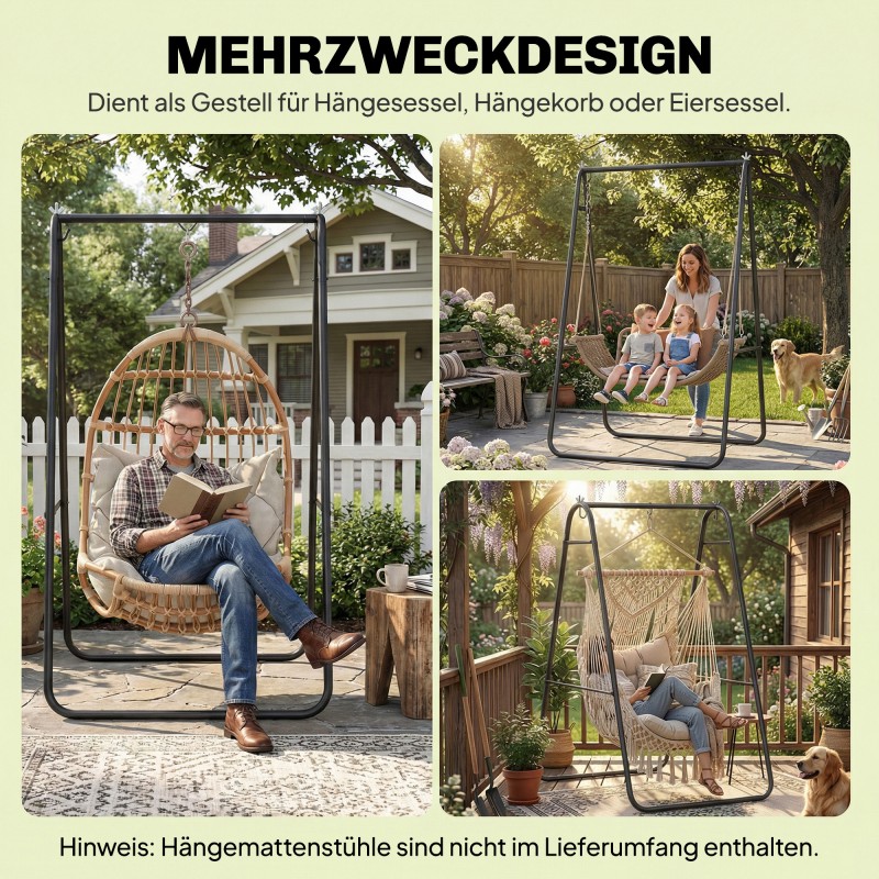 Riippuistuimen teline ulko- ja sisäkäyttöön, teräs, 150 kg, musta