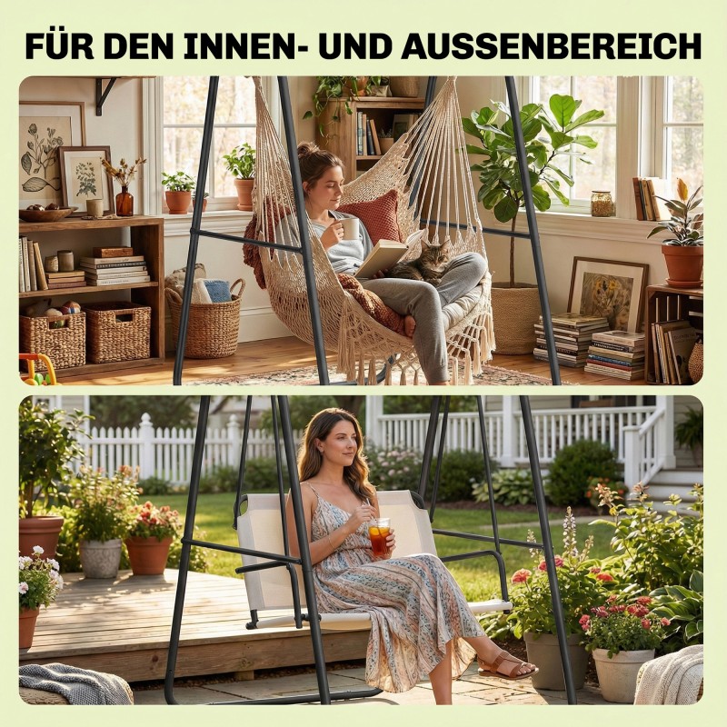 Riippuistuimen teline ulko- ja sisäkäyttöön, teräs, 150 kg, musta