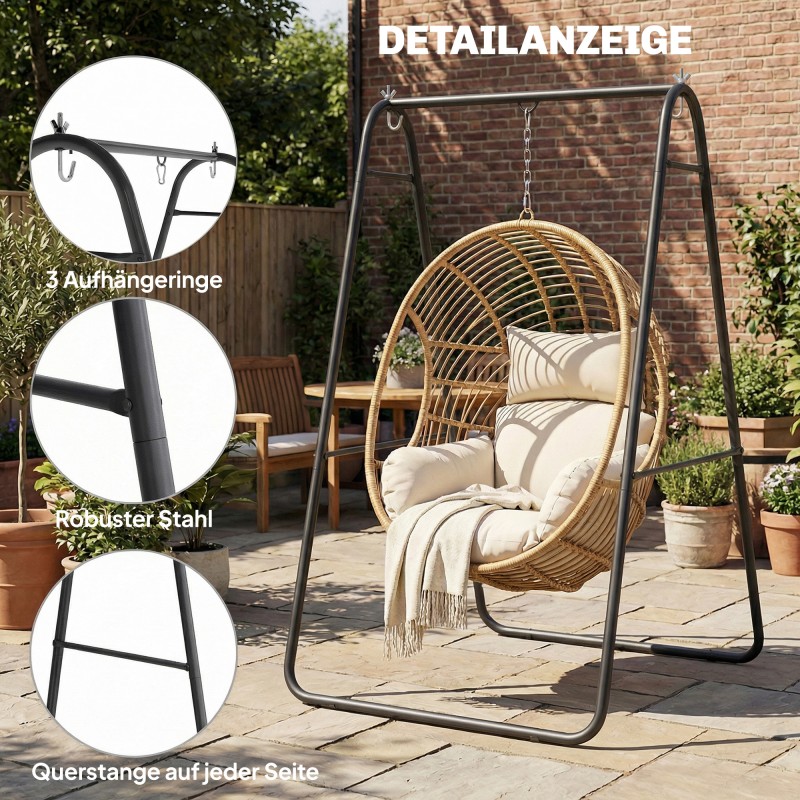 Riippuistuimen teline ulko- ja sisäkäyttöön, teräs, 150 kg, musta