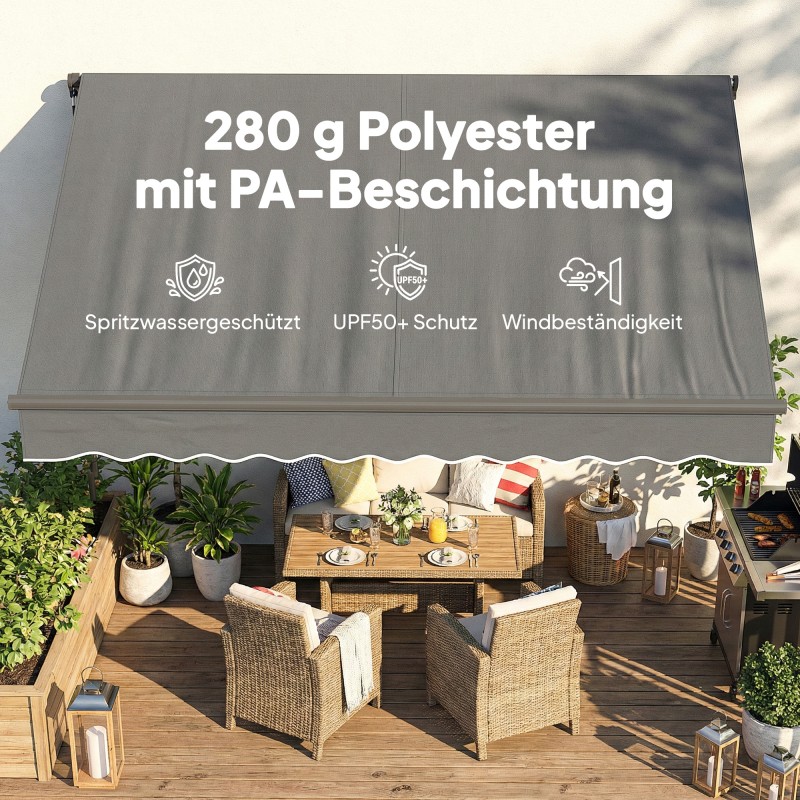 Nivelvarsikatos terassille, käsikäyttöinen, metalli/polyesteri, 350 x 300 cm, tummanharmaa