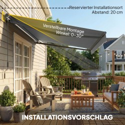 Nivelvarsikatos terassille, käsikäyttöinen, metalli/polyesteri, 350 x 300 cm, tummanharmaa