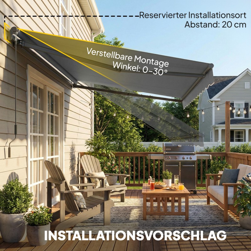 Nivelvarsikatos terassille, käsikäyttöinen, metalli/polyesteri, 350 x 300 cm, tummanharmaa