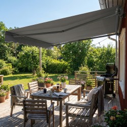 Nivelvarsikatos terassille, käsikäyttöinen, metalli/polyesteri, 350 x 300 cm, tummanharmaa