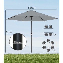 Pihavarjo suojapussilla, kallistustoiminto ja kampi, Ø295 cm, harmaa