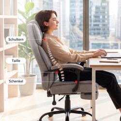 Hierova toimistotuoli korkealla selkänojalla, tärinähieronta ja lämpö, säädettävä selkänoja ja jalkatuki, harmaa