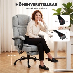 Hierova toimistotuoli korkealla selkänojalla, tärinähieronta ja lämpö, säädettävä selkänoja ja jalkatuki, harmaa