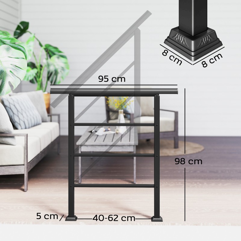 Metallinen porraskaide 1–3 portaalle, säädettävä kulma 0–45°, musta, sisä- ja ulkokäyttöön