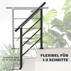 Metallinen porraskaide 1–3 portaalle, säädettävä kulma 0–45°, musta, sisä- ja ulkokäyttöön