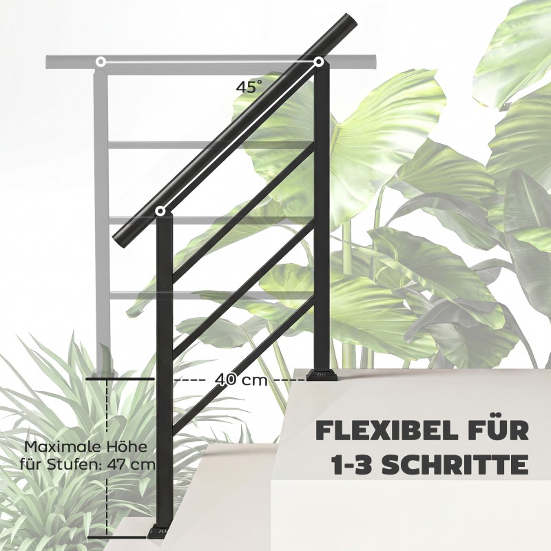 Metallinen porraskaide 1–3 portaalle, säädettävä kulma 0–45°, musta, sisä- ja ulkokäyttöön