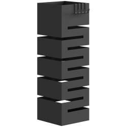 Sateenvarjoteline eteiseen metallinen koukuilla ja tippa alustalla 8 sateenvarjolle musta