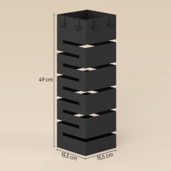 Sateenvarjoteline eteiseen, metallinen, koukuilla ja tippa-alustalla, 8 sateenvarjolle, musta