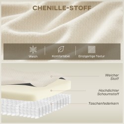 3-istuttava chenille-sohva olohuoneeseen 260 cm, leveä istuin 203 cm, cremevalkoinen, 3 tyynyä