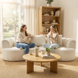 3-istuttava chenille-sohva olohuoneeseen 260 cm, leveä istuin 203 cm, cremevalkoinen, 3 tyynyä