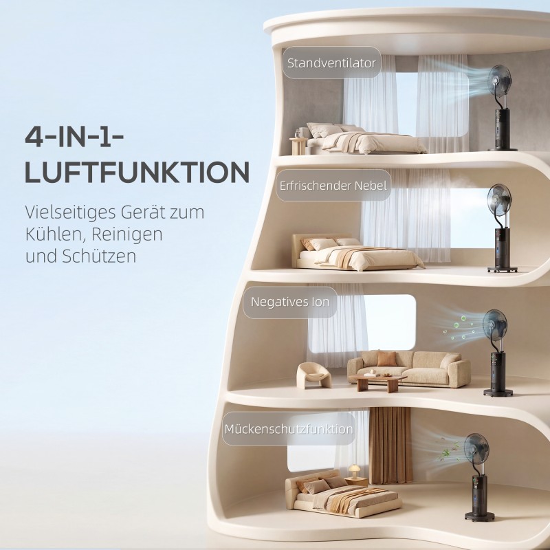 4-in-1 jalallinen sumutintuuletin ilmanraikastimella ja hyttystorjunnalla, 2,3 l, musta, kaukosäädin