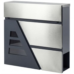 Seinään kiinnitettävä postilaatikko ulkokäyttöön metallia 37x10x37 cm lehtiteline lukko ja 2 avainta tummanharmaa