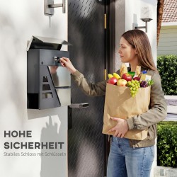 Seinään kiinnitettävä postilaatikko ulkokäyttöön, metallia, 37x10x37 cm, lehtiteline, lukko ja 2 avainta, tummanharmaa