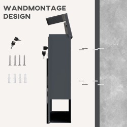 Seinään kiinnitettävä postilaatikko ulkokäyttöön, metallia, 37x10x37 cm, lehtiteline, lukko ja 2 avainta, tummanharmaa