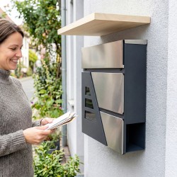 Seinään kiinnitettävä postilaatikko ulkokäyttöön, metallia, 37x10x37 cm, lehtiteline, lukko ja 2 avainta, tummanharmaa