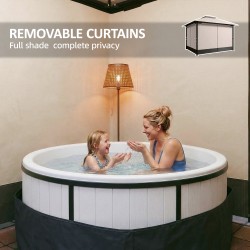 Puutarhapaviljonki metallirunko 3,6 x 3 m kaksikatto sivuverhot ja hyttysverkko khaki/beige