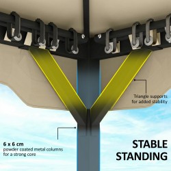 Puutarhapaviljonki metallirunko 3,6 x 3 m kaksikatto sivuverhot ja hyttysverkko khaki/beige