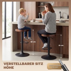 Säädettävä baarituolisetti 2 kpl, satulaistuin jalavapuuta, pyörivä, tummanruskea/musta