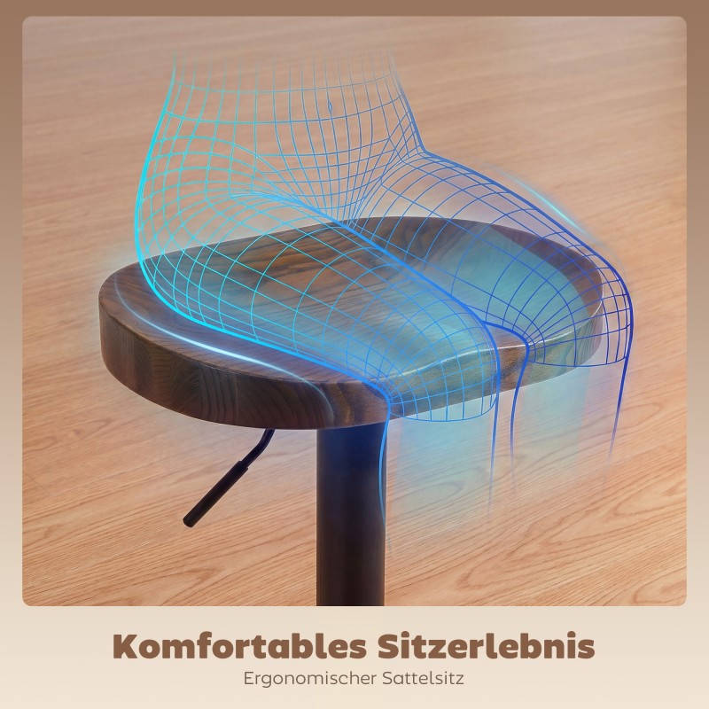 Säädettävä baarituolisetti 2 kpl, satulaistuin jalavapuuta, pyörivä, tummanruskea/musta