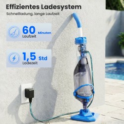 Akkukäyttöinen allasimuri pieniin uima-altaisiin ja porealtaisiin, teleskooppivarsi 63–150 cm, sininen