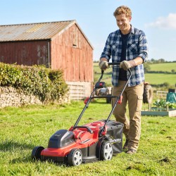 Sähkökäyttöinen ruohonleikkuri 36V 800W, 40 cm leikkuuleveys, 7 korkeutta, 45 L keruusäiliö, punainen-musta